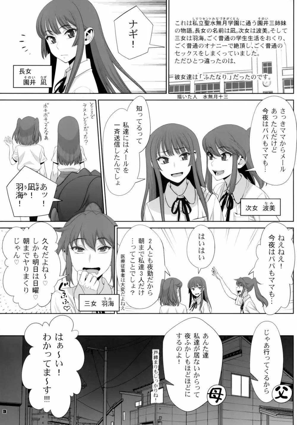 淫乱ふたなり三姉妹朝まで3P生セックス Page.2