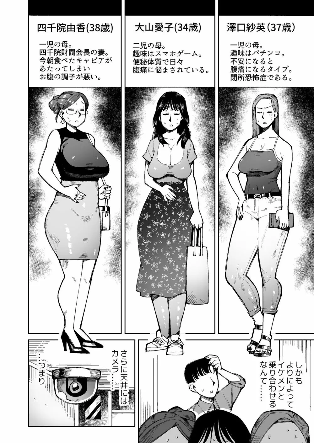 3人の人妻がエレベーターに閉じ込められて着衣脱糞 Page.3